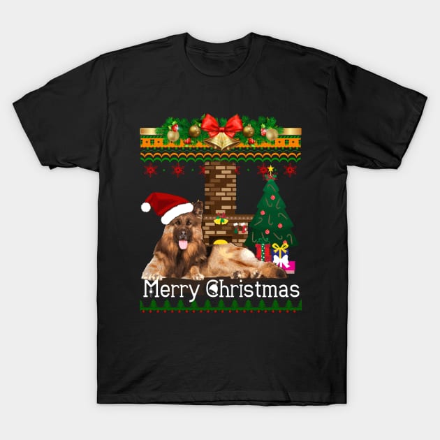 Ugly Christmas Sweater GERMAN SHEPHERD T-Shirt by LaurieAndrew